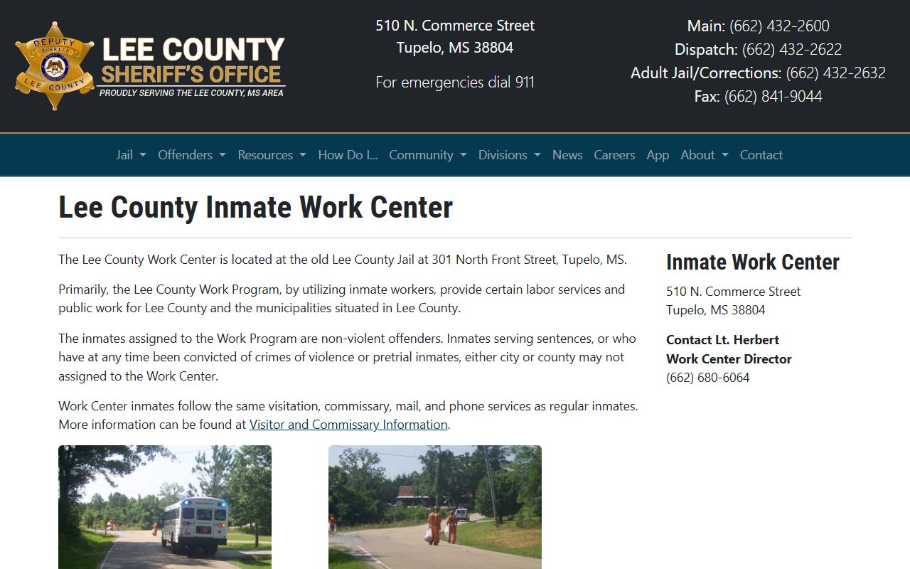 Lee County Inmate Work Center sheriff page with work program and eligibility information