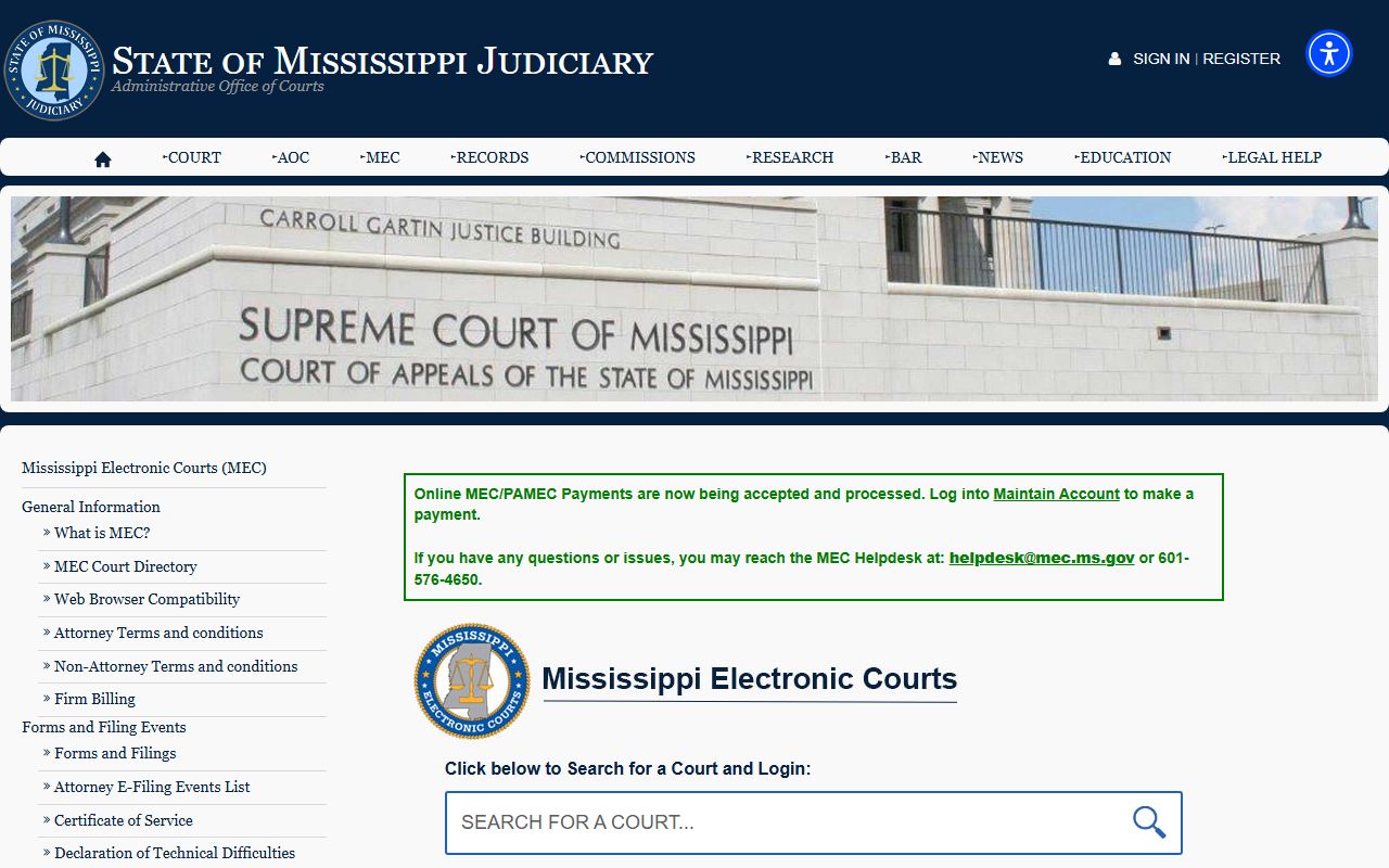 Lee County court records after arrest Mississippi Electronic Courts portal